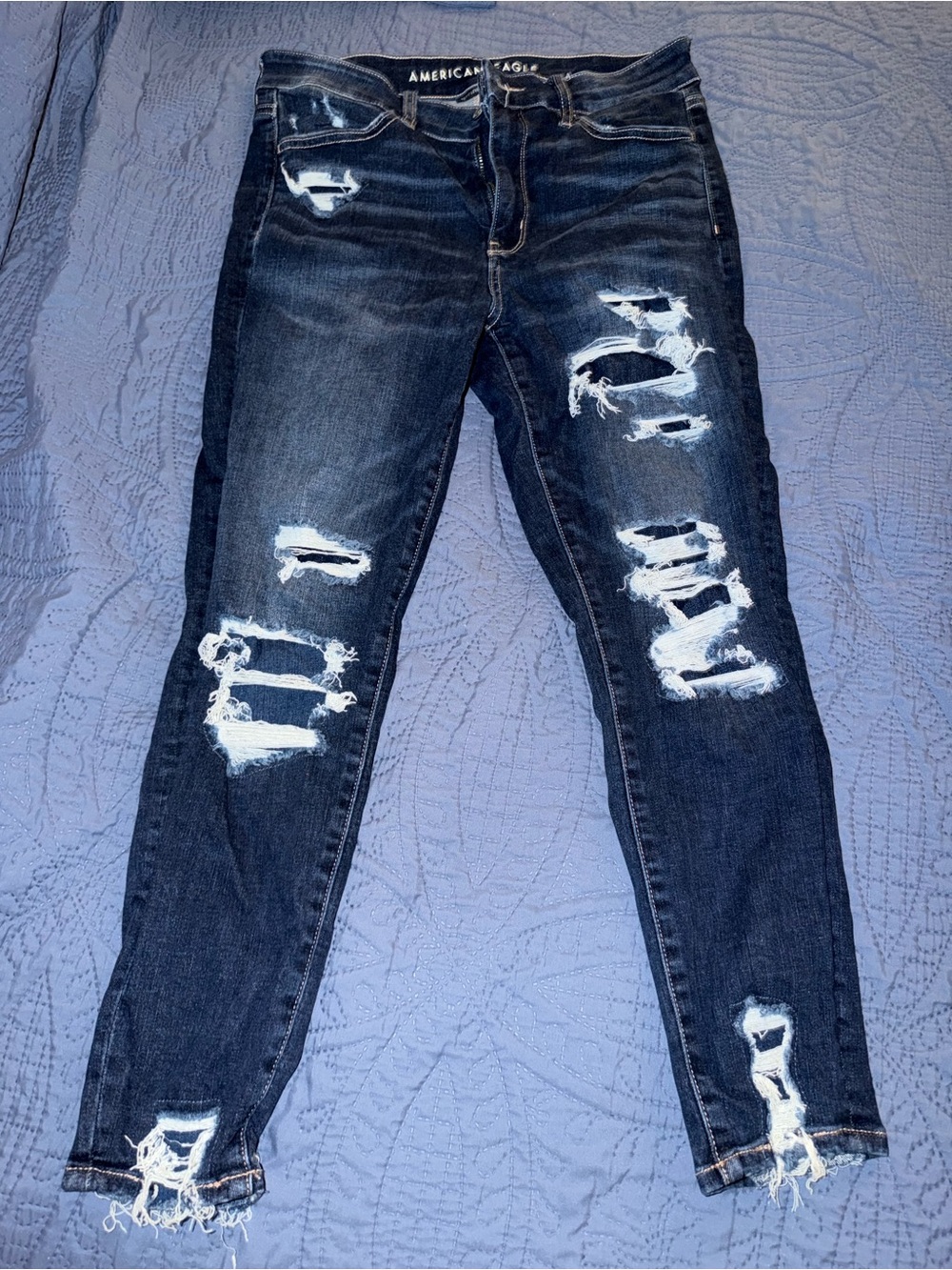 American Eagle Outfitters Navy Distressed Skinny Jeans